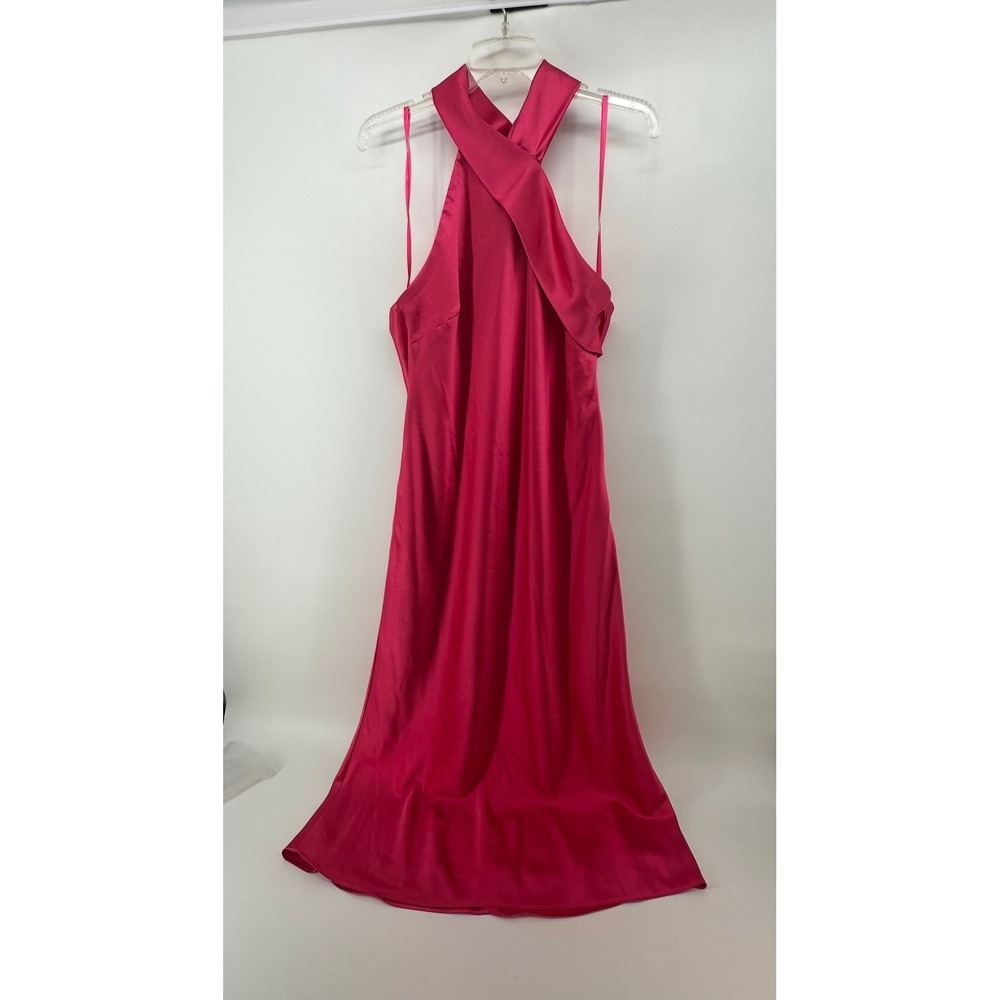 Antonio Melani Raspberry Pink Marine Satin Halter Midi Dress Size 14 NEW
